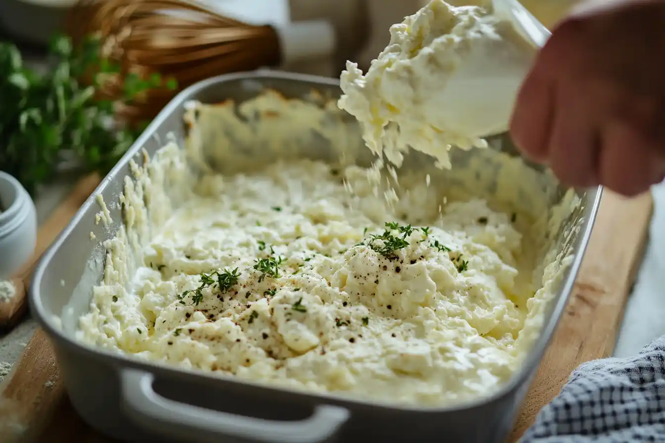 Pouring Egg Cottage Cheese Mixture