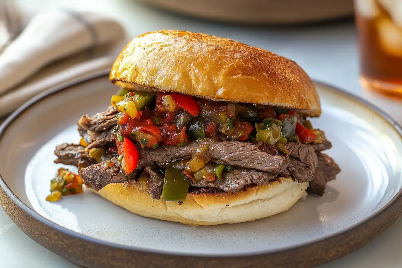 Italian Beef Recipe Sandwich On Wooden Board