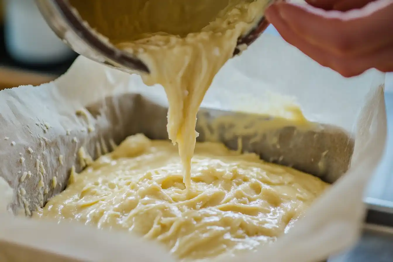 Pouring Hawaiian Banana Bread Batter