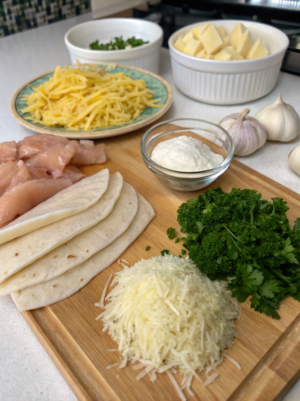 Cheesy Garlic Chicken Wraps ingredients