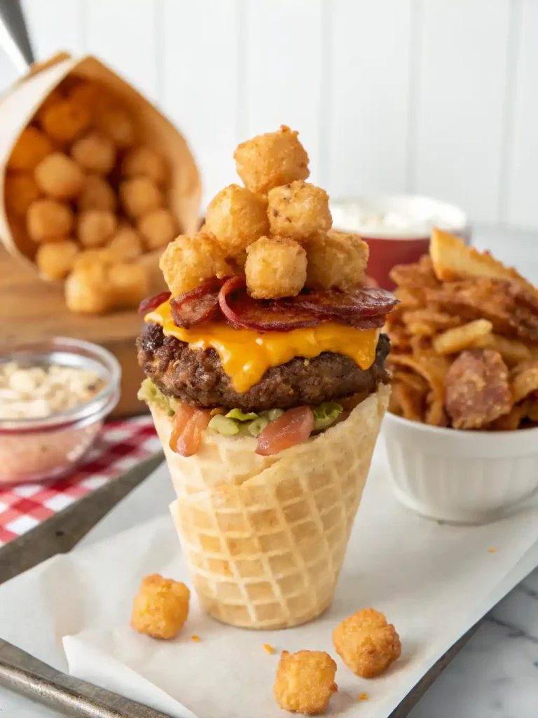 Bacon Cheeseburger Stuffed Tater Tot Cones