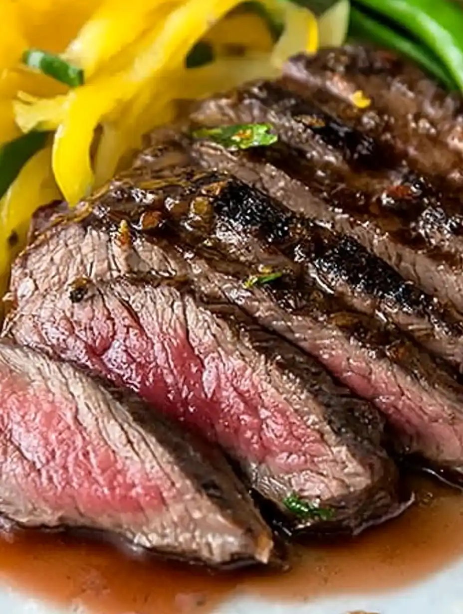 sous-vide-flank-steak Sous vide flank steak sliced and served on a wooden cutting board