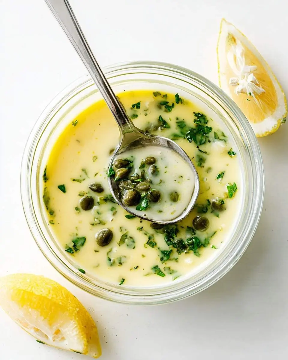 close up of lemon caper sauce