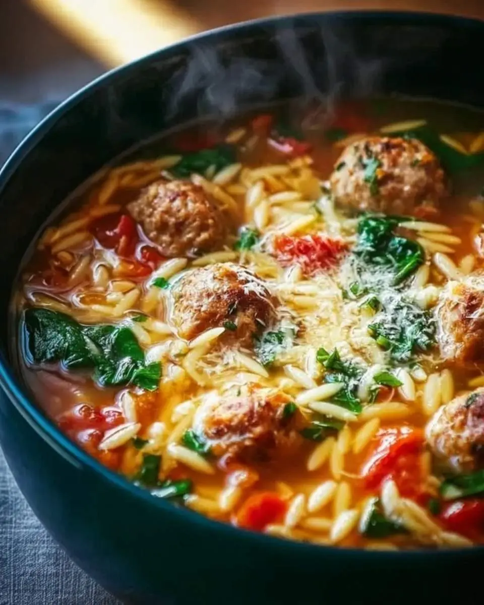 Italian Meatball Orzo Soup