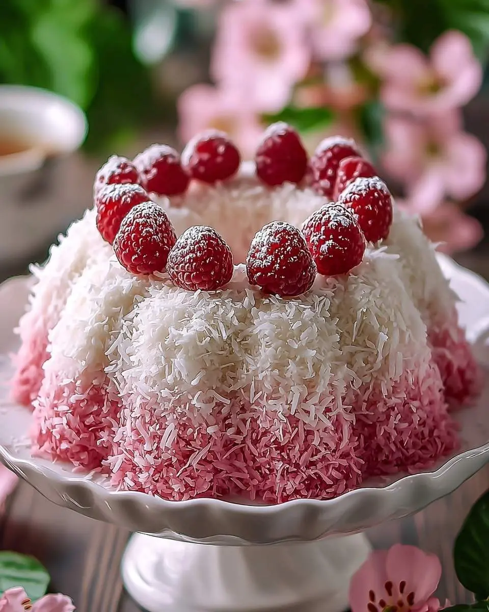raspberry coconut snowball cake recipe