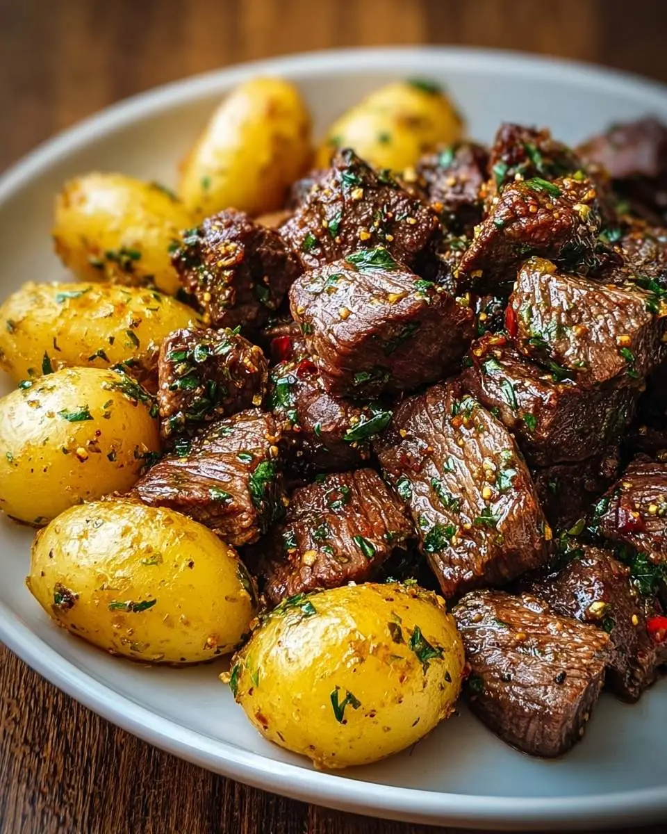 garlic butter beef bites with potatoes recipe