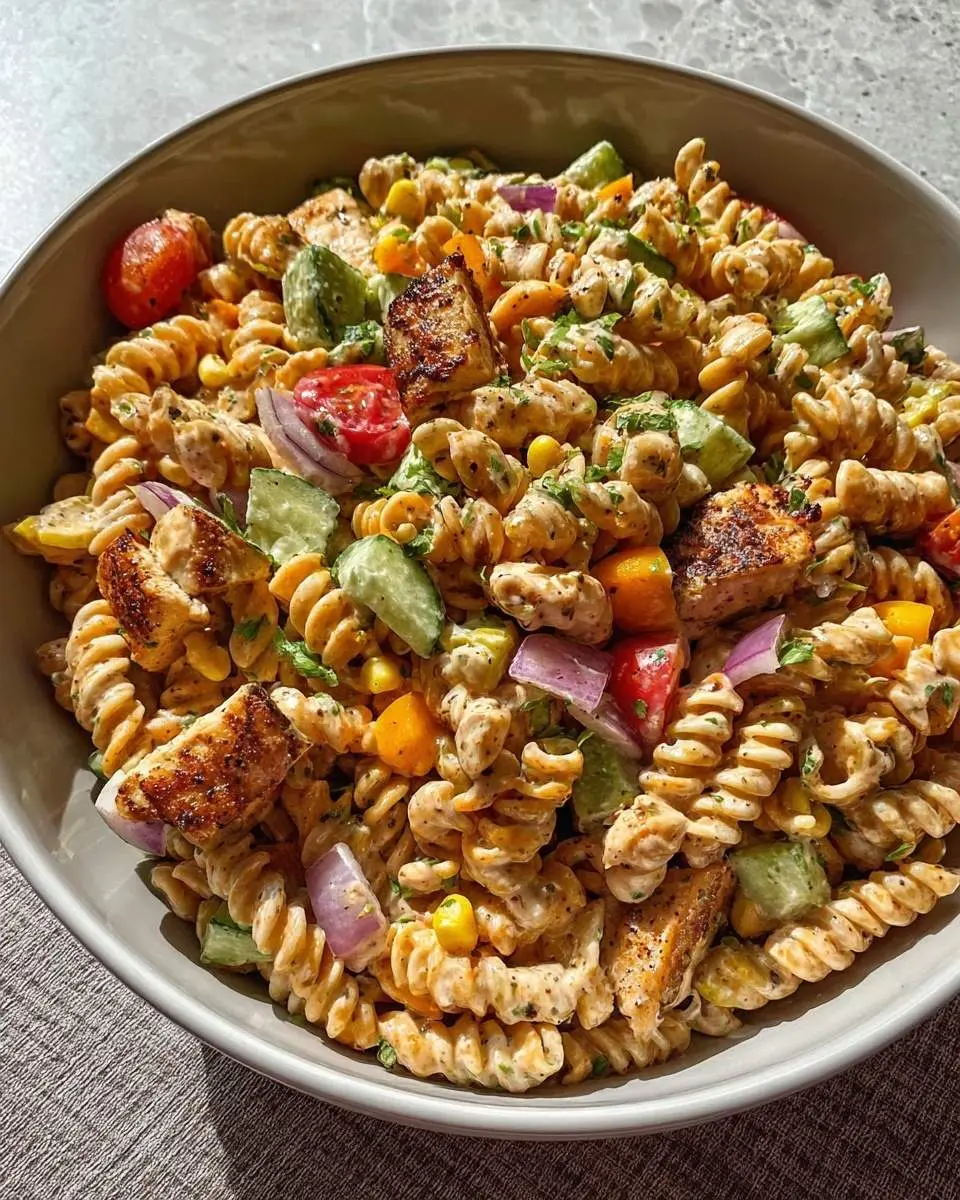 high protein bbq chicken pasta salad recipe 1