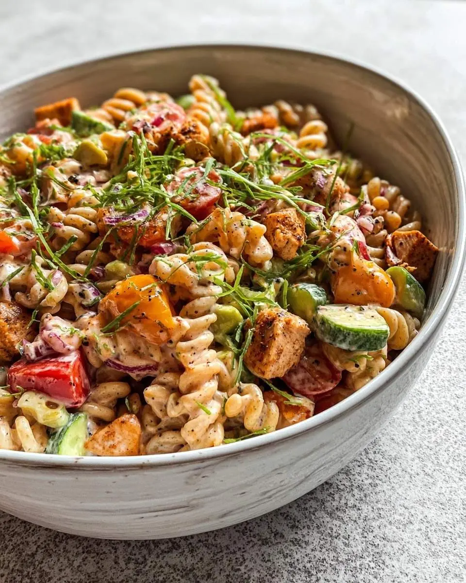 high protein bbq chicken pasta salad recipe