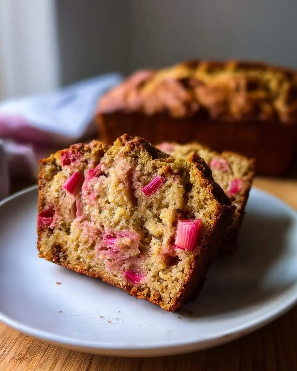 A freshly baked loaf of rhubarb bread