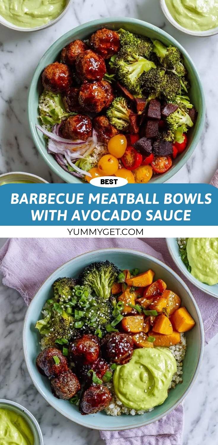barbecue meatball bowls with avocado sauce pinterest