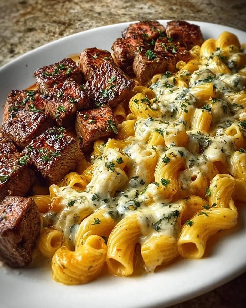 garlic butter steak bites with cheesy mozzarella rigaton recipe 1