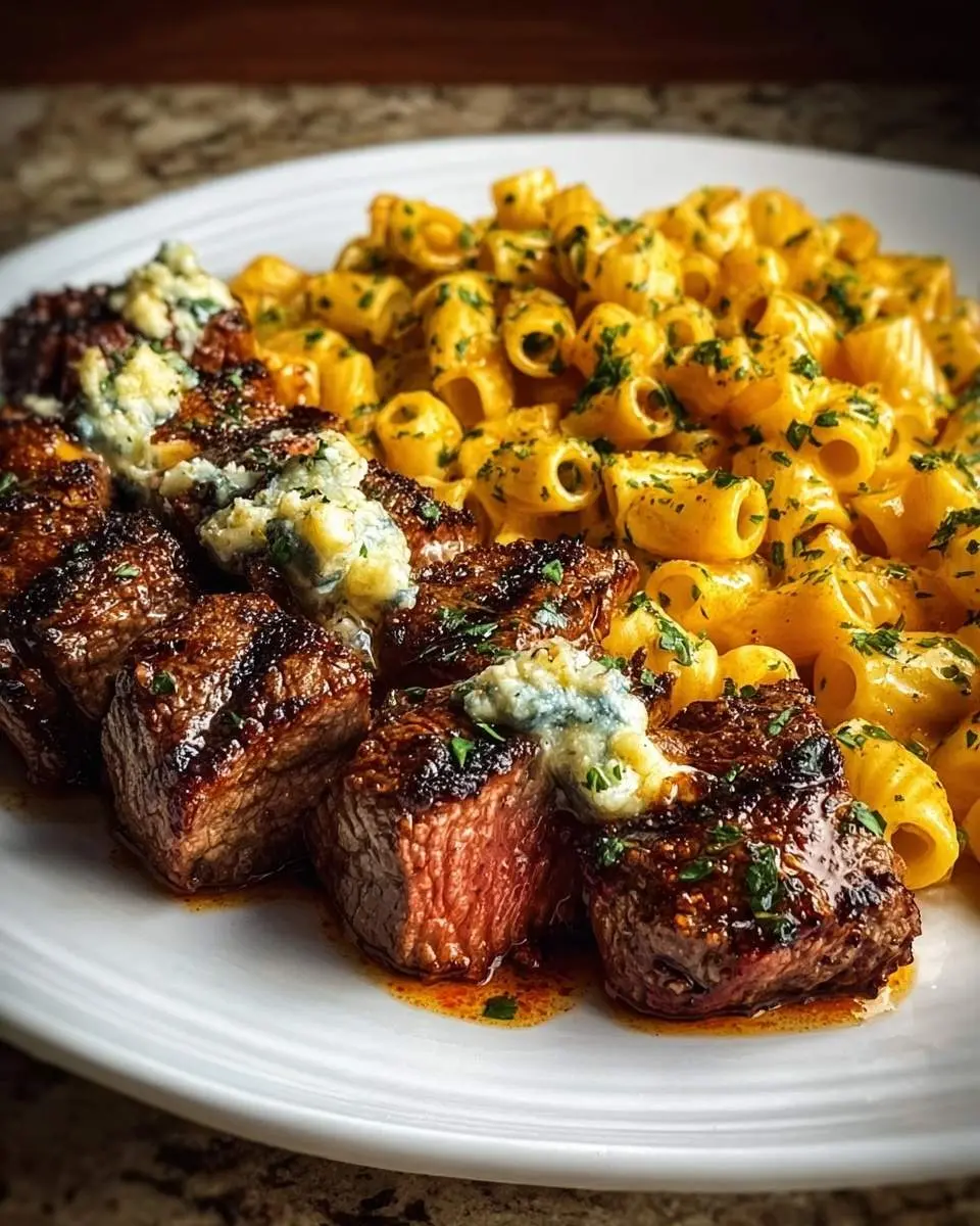 garlic butter steak bites with cheesy mozzarella rigaton recipe