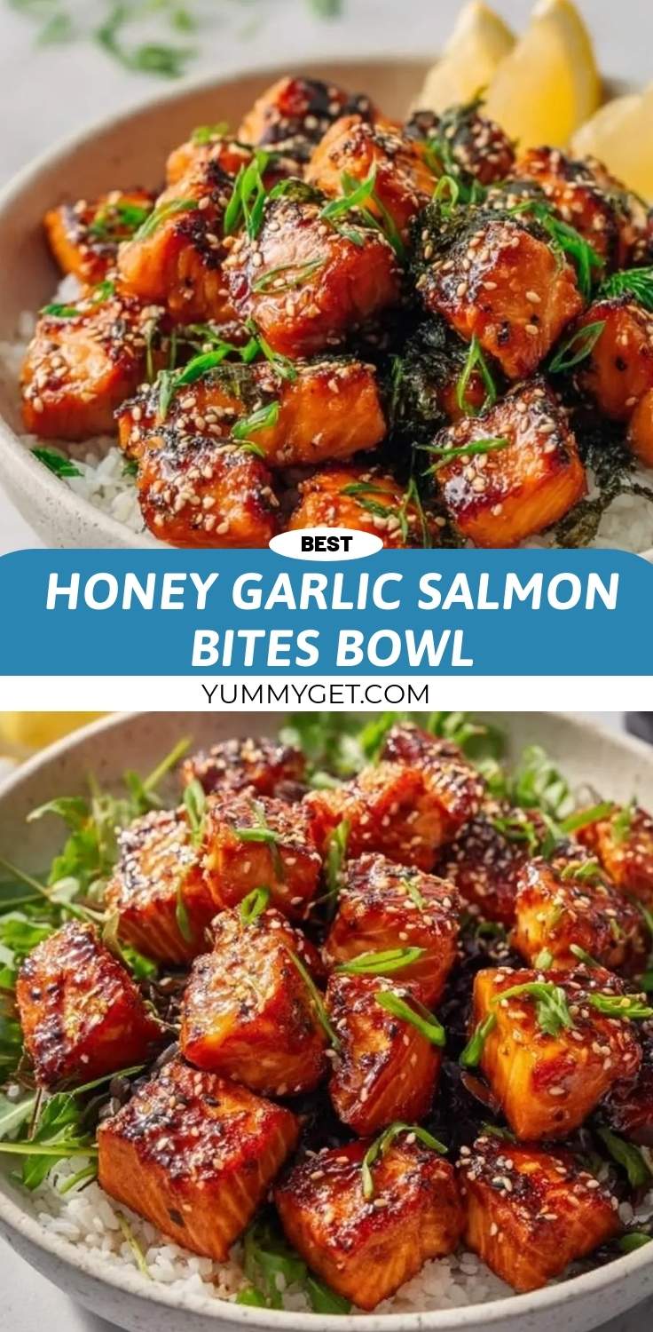honey garlic salmon bites bowl pinterest