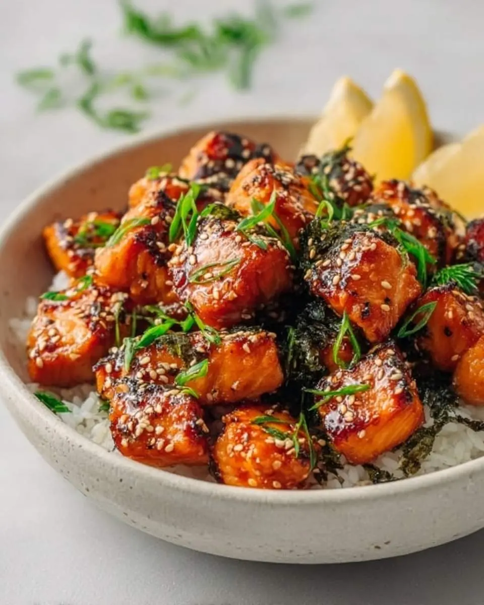 honey garlic salmon bites bowl recipe 1