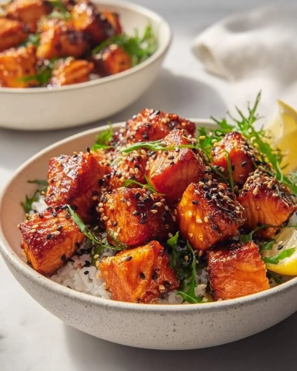 honey garlic salmon bites bowl recipe