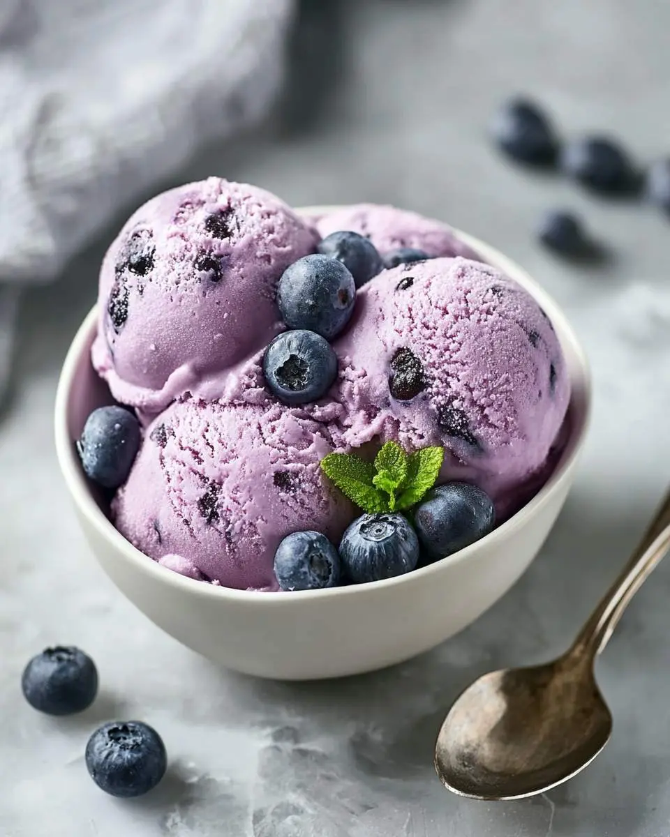Blueberry Ice Cream with Cottage Cheese 4 Bowl of creamy Blueberry Ice Cream with Cottage Cheese topped with fresh blueberries and mint.