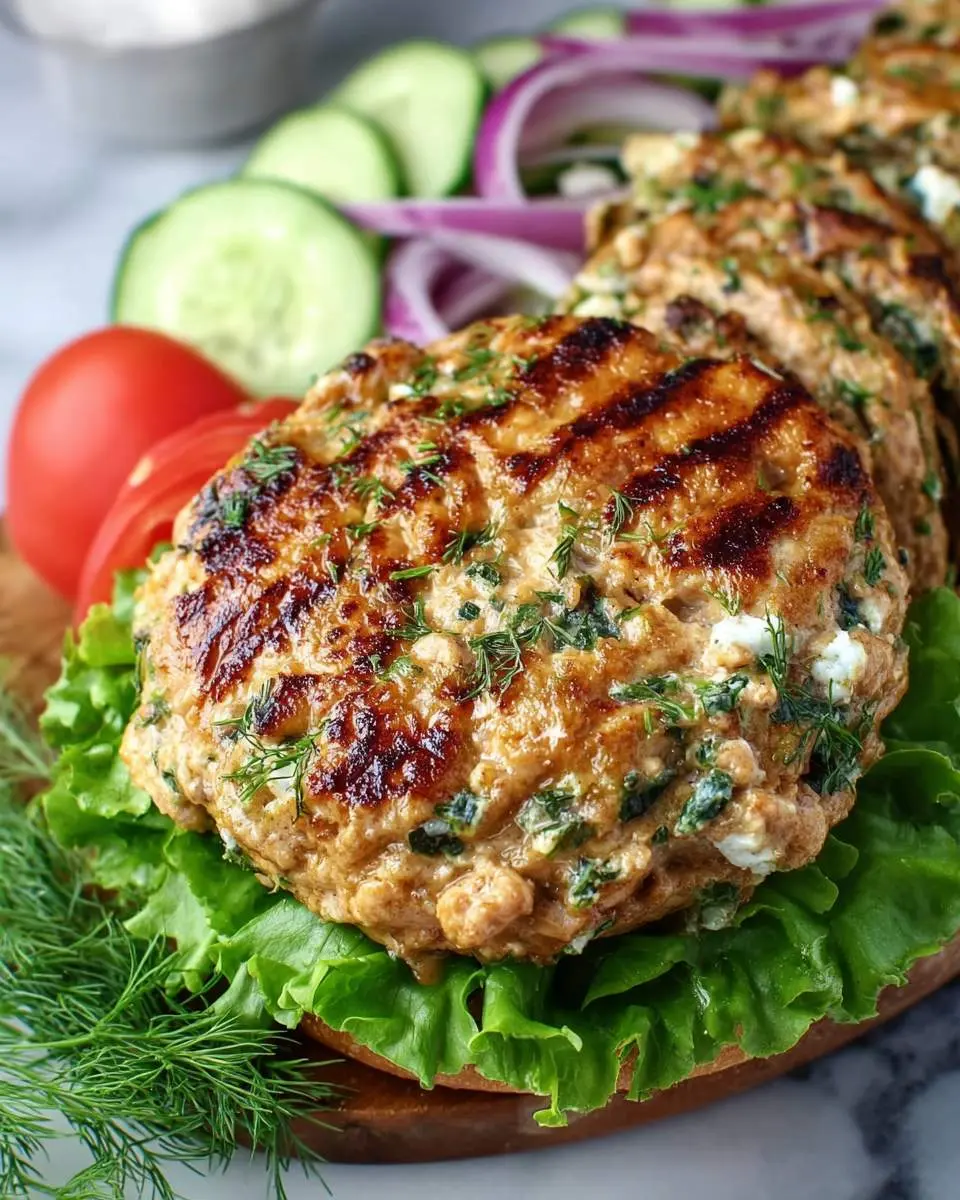 Grilled buffalo chicken burger with herbs and feta on lettuce, part of buffalo chicken sandwich recipes collection.
