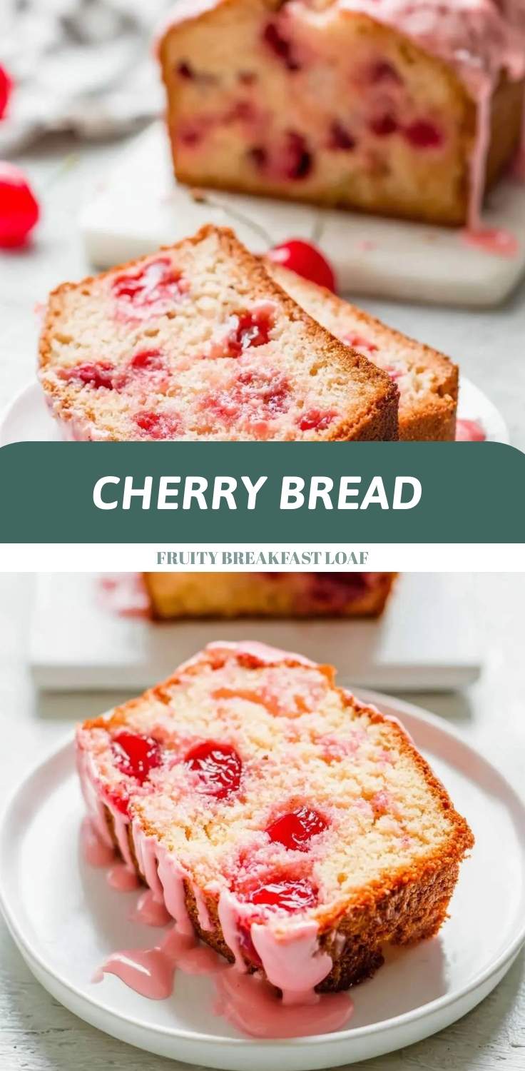 Cherry bread 3 Finished cherry bread sliced and ready to serve on a wooden board
