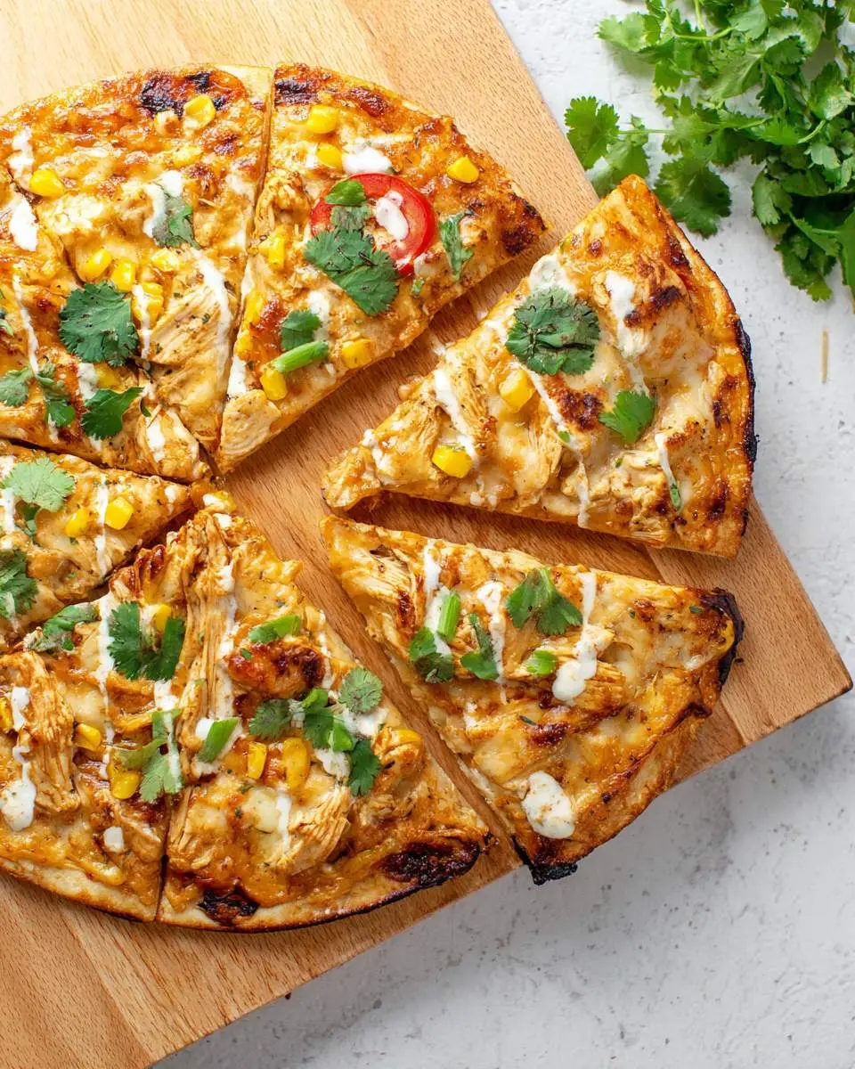 Chicken Enchilada Pizza 2 step by step preparation showing sauce spreading and tortilla topping placement