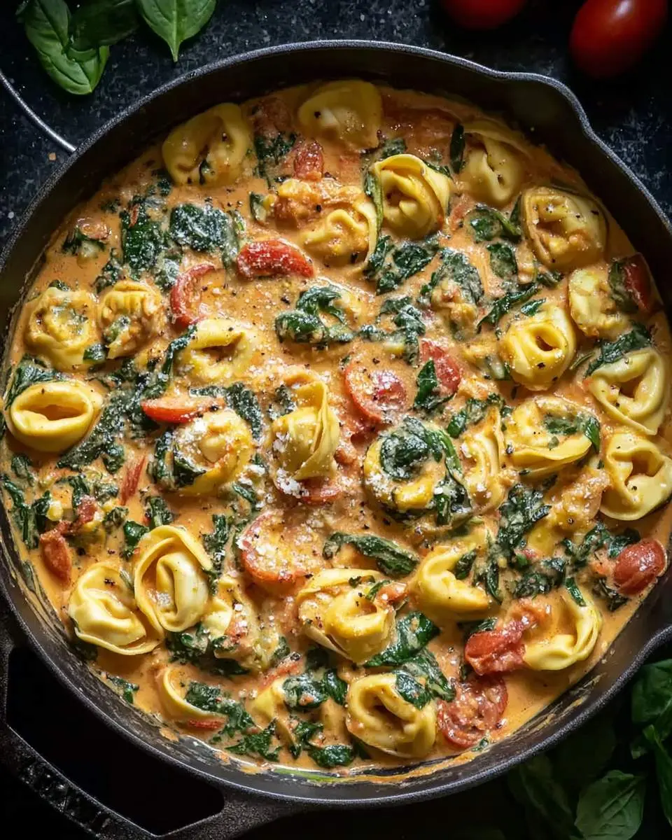 creamy spinach tomato tortellini 2 step by step preparation of the recipe