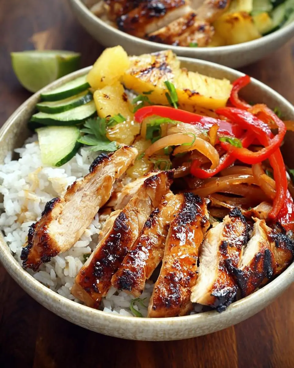 Grilled Hawaiian Chicken Teriyaki Bowls ingredients and preparation