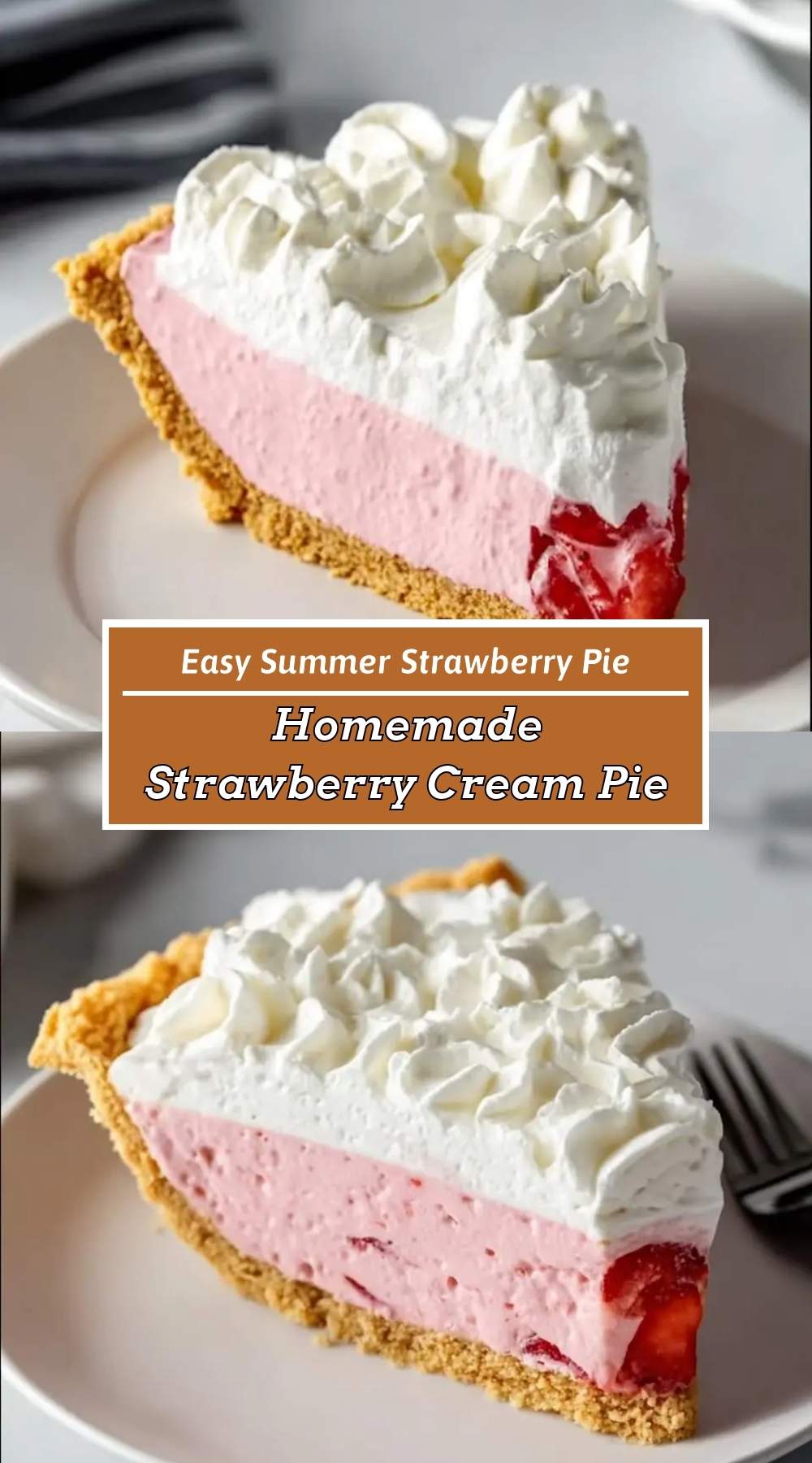 finished strawberry cream pie with glossy berry topping and golden crust