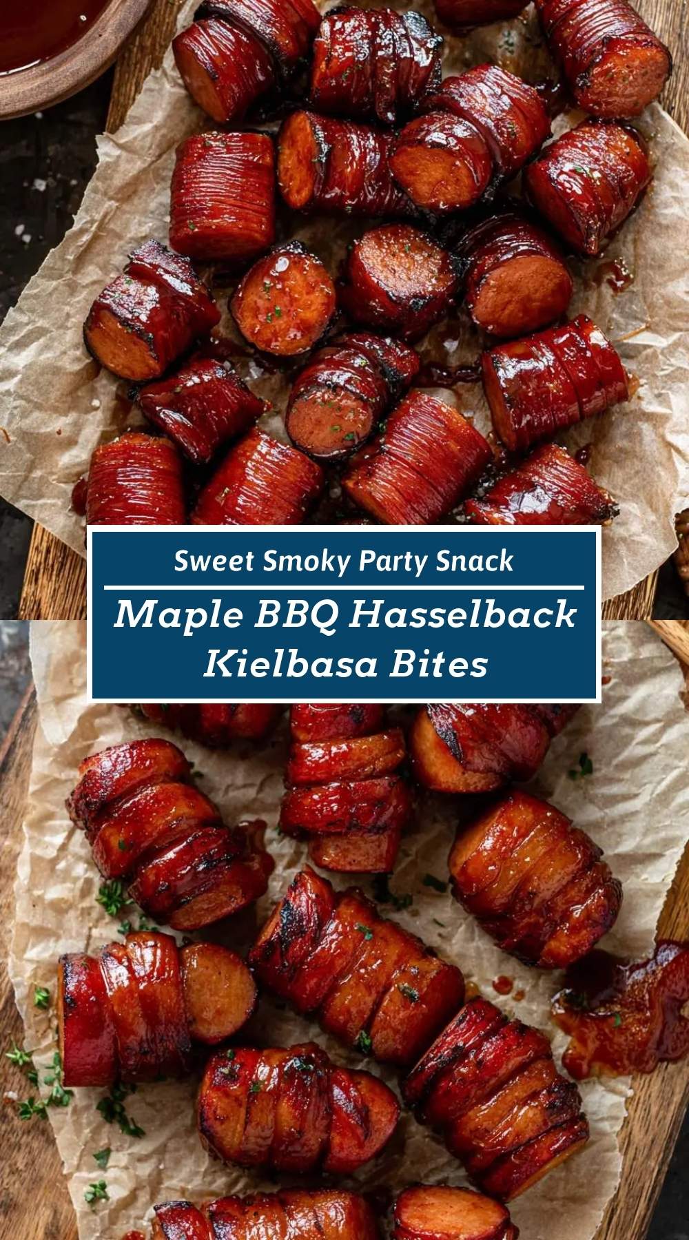 Maple BBQ Hasselback Kielbasa Bites 3 finished dish ready to serve