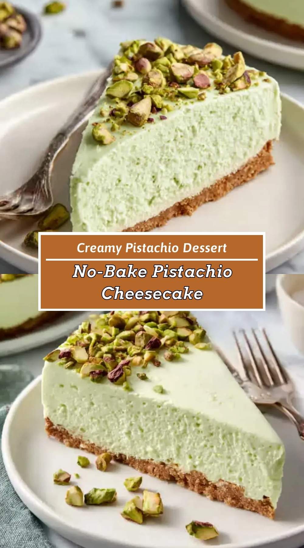 No-Bake Pistachio Cheesecake 3 finished pistachio cheesecake ready to serve