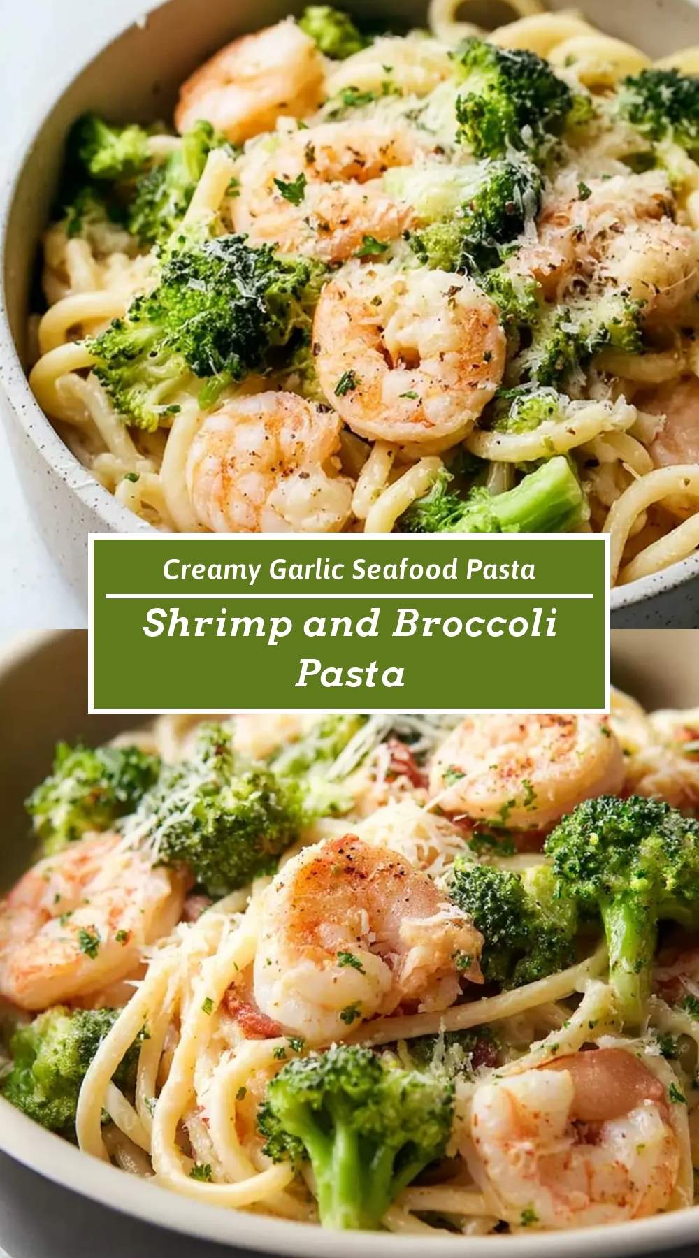 Shrimp and Broccoli Pasta 3 Finished shrimp and broccoli pasta in a white bowl ready to serve