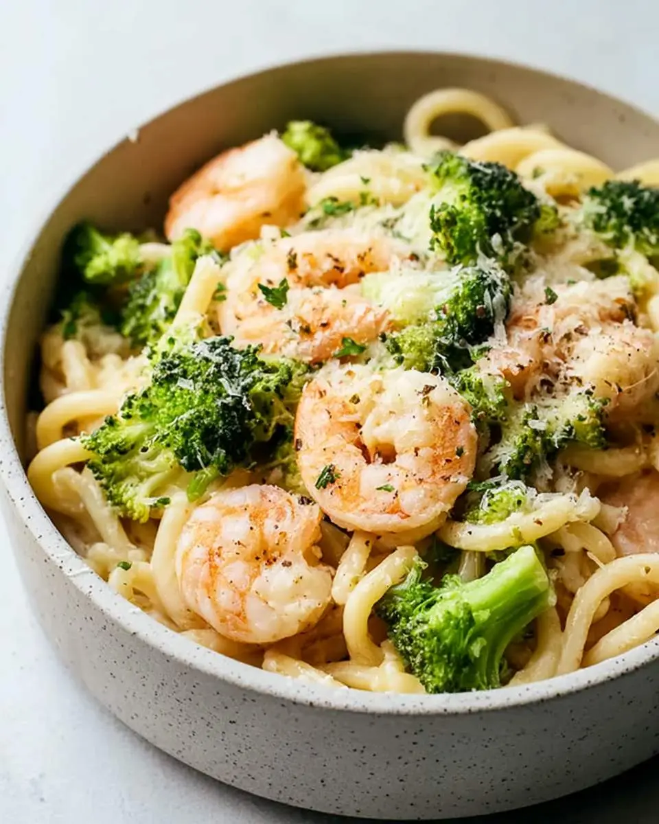 Shrimp and Broccoli Pasta 2 Step by step preparation showing pasta water reduction technique
