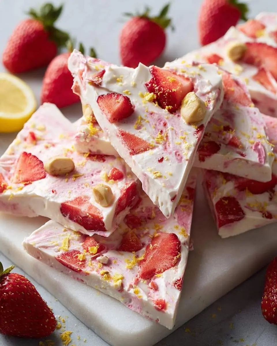 Strawberry lemon frozen yogurt bark ingredients and preparation