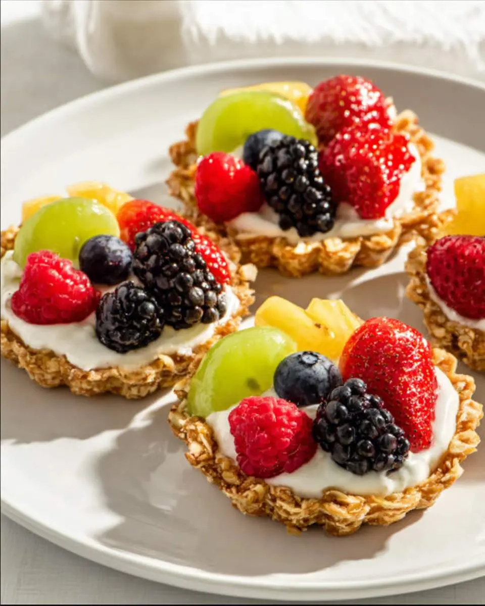 Breakfast fruit tarts ingredients and preparation with fresh berries and cream cheese base