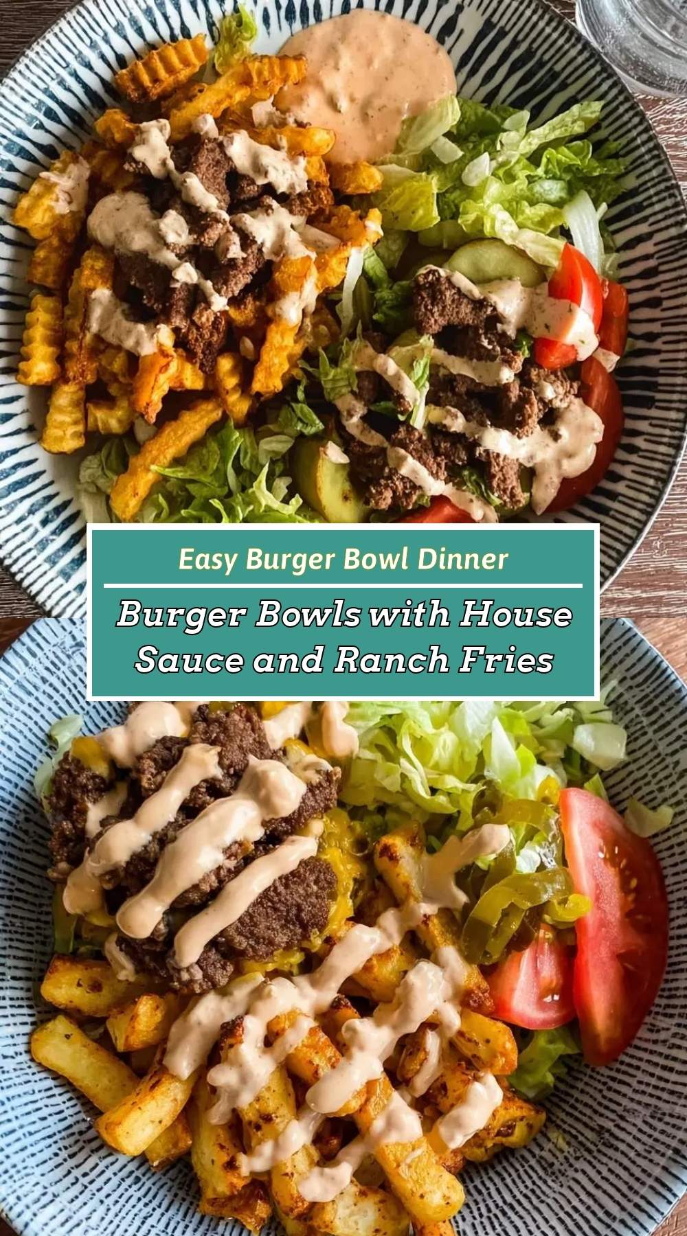 Burger Bowls with House Sauce and Ranch Fries 3 finished dish ready to serve