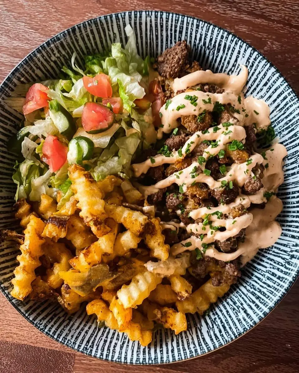 Burger Bowls with House Sauce and Ranch Fries 1 Burger Bowls with House Sauce and Ranch Fries ingredients and preparation
