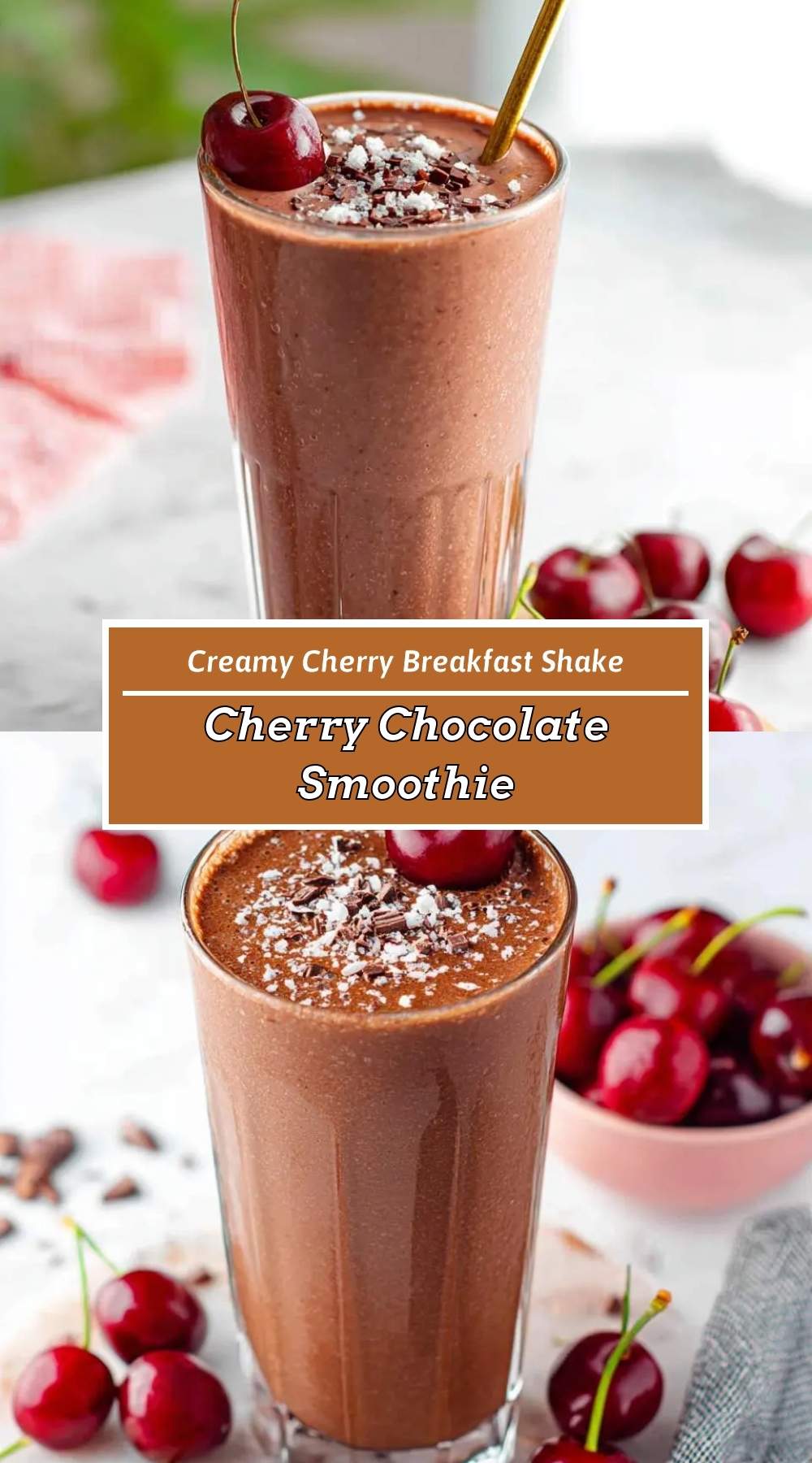 finished cherry chocolate smoothie in a glass ready to drink