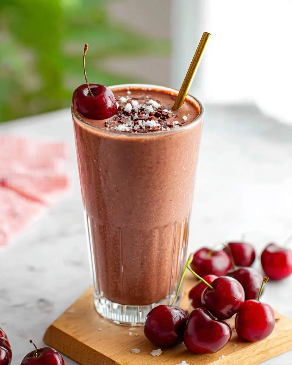 blending frozen cherries with cocoa powder and banana