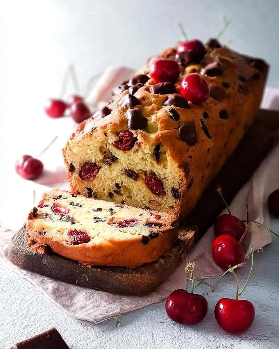 sliced loaf showing chocolate and cherry distribution inside
