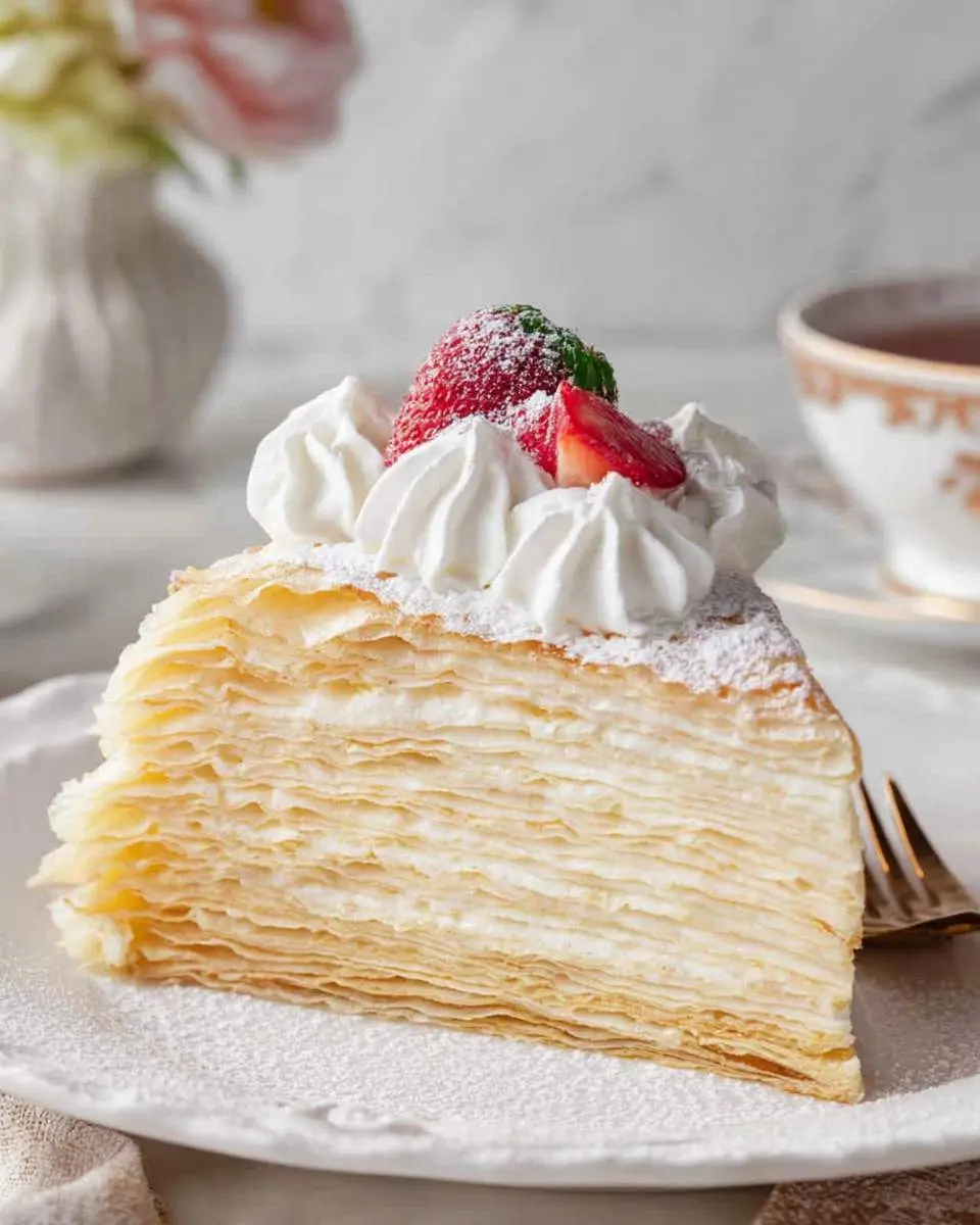 crepe cake ingredients and preparation with thin pancakes stacked on a plate