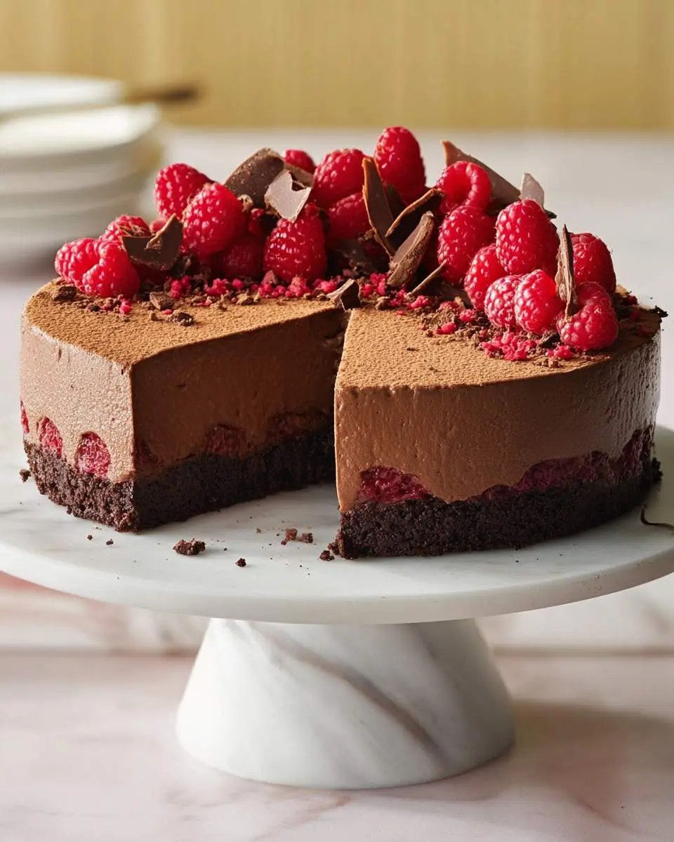 Dark chocolate and raspberry mousse cake 1 Dark chocolate and raspberry mousse cake ingredients and preparation