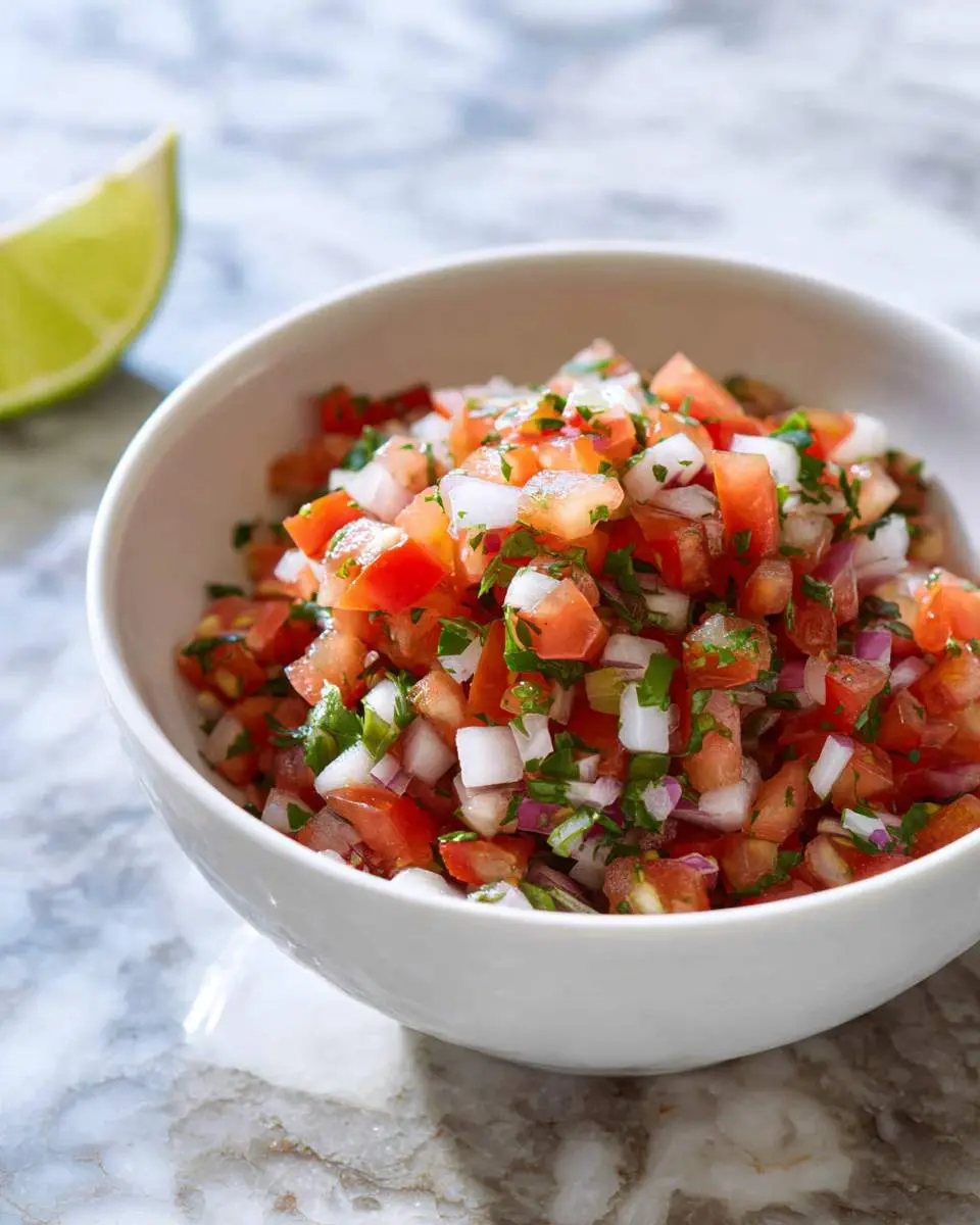 Diced tomatoes and onions being mixed in a glass bowl with fresh cilantro