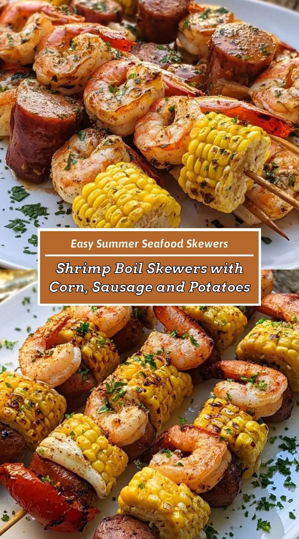 finished grilled skewers arranged on a platter with lemon wedges and melted butter