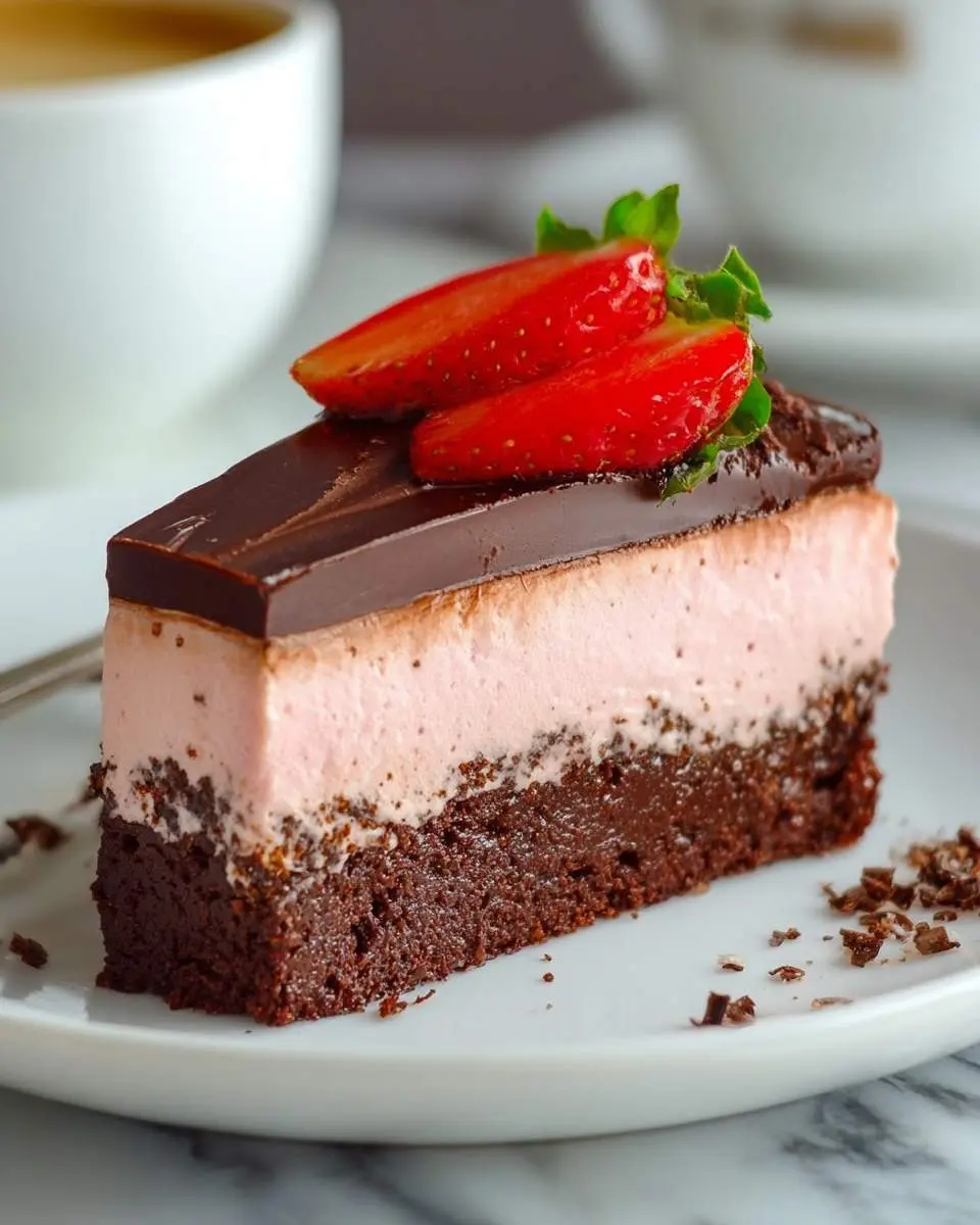step by step preparation of the strawberry mousse brownie cake