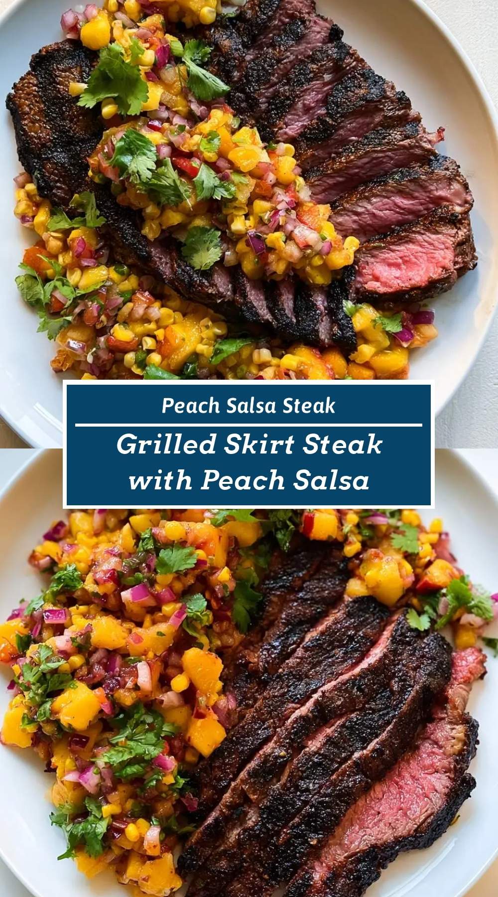 finished grilled skirt steak with peach salsa ready to serve