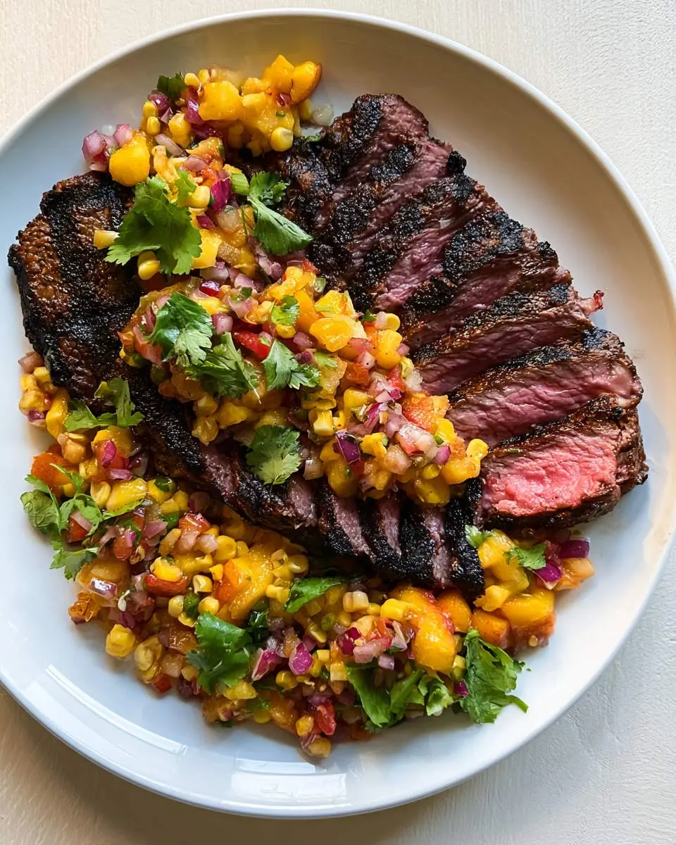 step by step preparation of grilled steak and fresh peach salsa